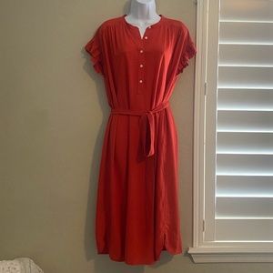 Loft Orange button up shirt dress with tie
